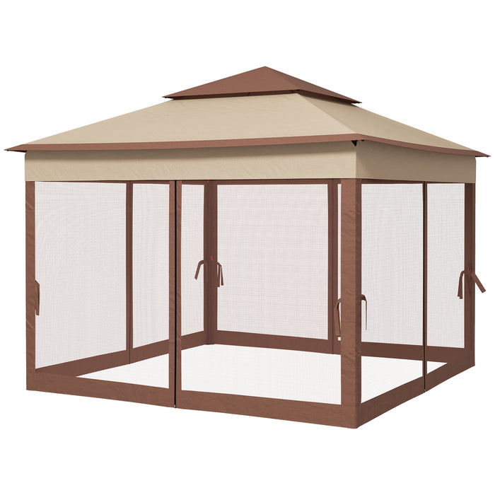 Pop Up Gazebo 3x3m with Double Roof - Outdoor Patio Garden Tent with Netting, Carry Bag Included - Ideal Party Event Shelter, Khaki Color