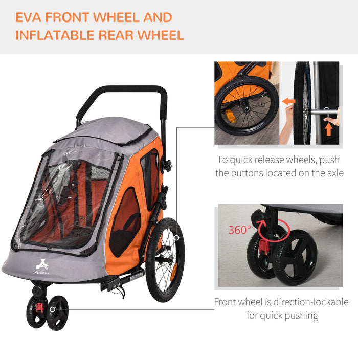 2-in-1 Dog Bicycle Trailer & Pet Stroller - Rotatable Wheel, Reflectors, Brake, Cup Holder, Water-Resistant - For Active Pet Owners and Outdoor Adventures