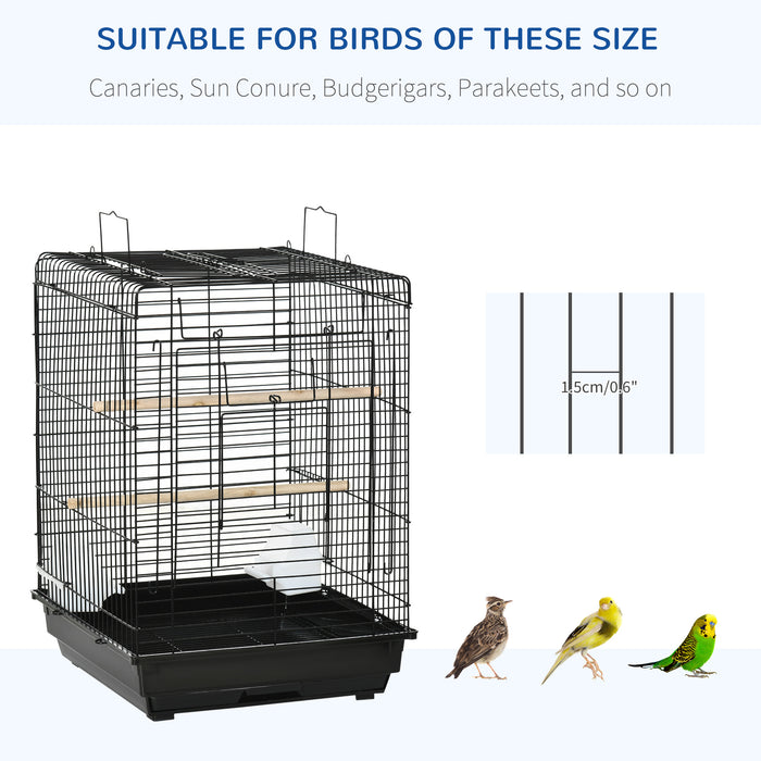 Steel Bird Cage with Open Top - Includes Stand, Removable Tray, Handles, Feeding Bowls - Ideal for Parakeet, Finch Owners