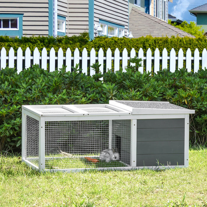 Wooden Rabbit Hutch with Pet Run Cover - UV-resistant Asphalt Roof & Water-repellent Finish for Extended Durability - Ideal for Indoor/Outdoor Use by Small Animals
