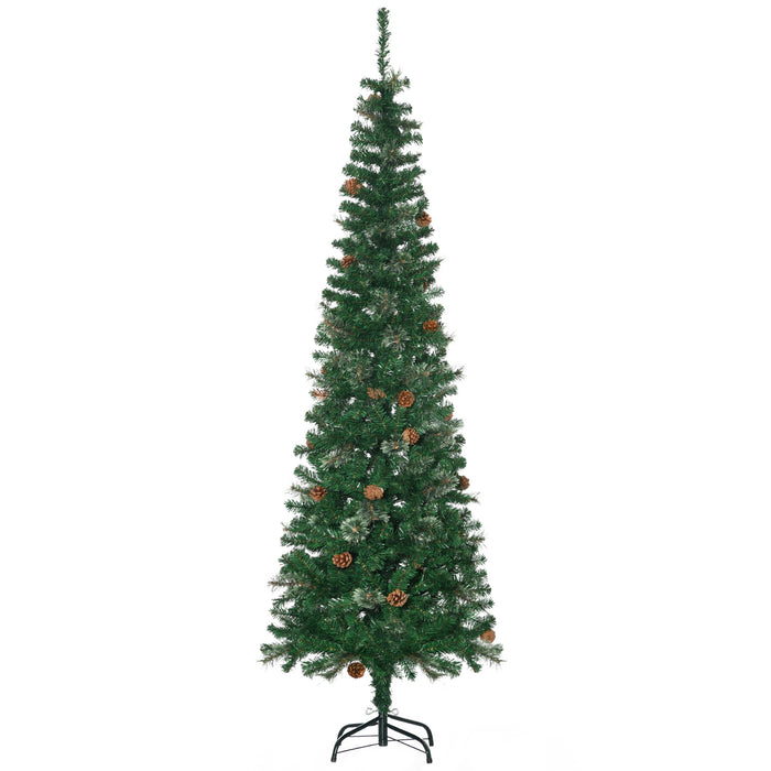 Slim Artificial Christmas Tree with Pine Cones - 6.5 Feet Tall with Realistic Branches and 556 Tips - Perfect for Xmas Holiday Decoration