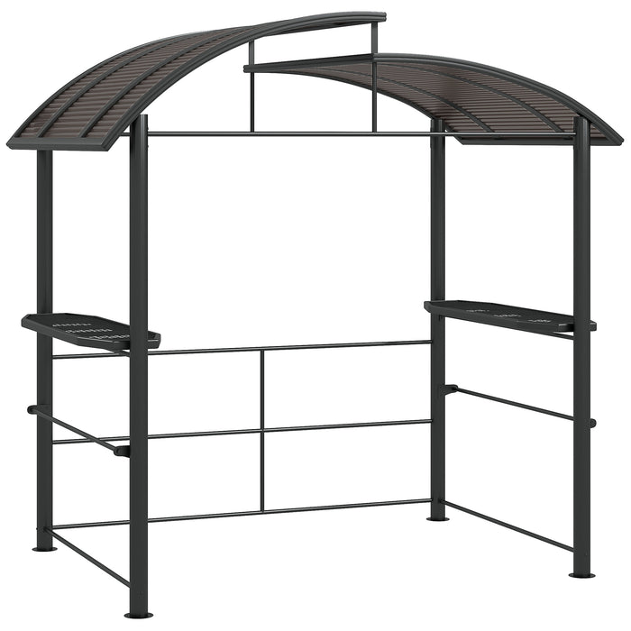 Outdoor Grill Gazebo with Side Shelves, 2.4 x 1.5m - Polycarbonate Roof, Dark Grey Finish - Ideal Shelter for BBQ Enthusiasts and Entertainers