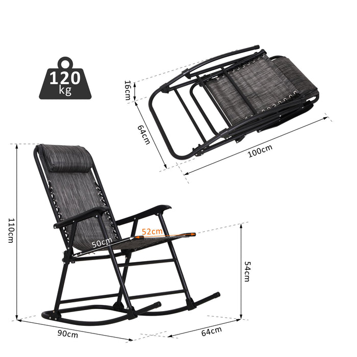 Outdoor Adjustable Rocking Chair - Zero-Gravity Folding Rocker with Headrest for Garden, Patio, Camping - Comfortable Seating for Relaxation and Leisure Activities, Grey