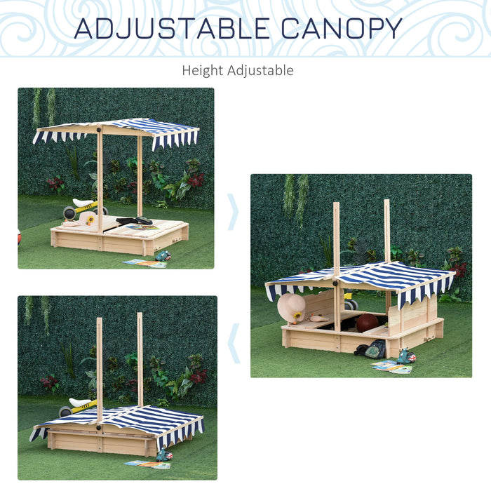 Kids Square Wooden Sandpit with Adjustable Canopy - Outdoor Backyard Cabana Sandbox Play Station, 106x106x121cm - Ideal Playset for Children's Creative Play and Sun Protection
