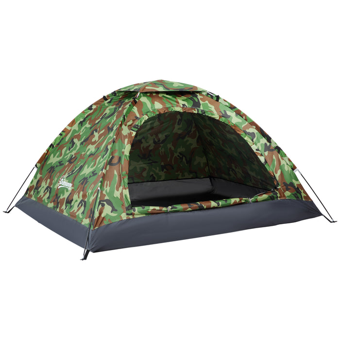 2 Person Camouflage Camping Tent - Zippered Entry, Internal Storage Pocket, Compact Travel Bag - Ideal for Outdoor Adventures and Hiking Couples