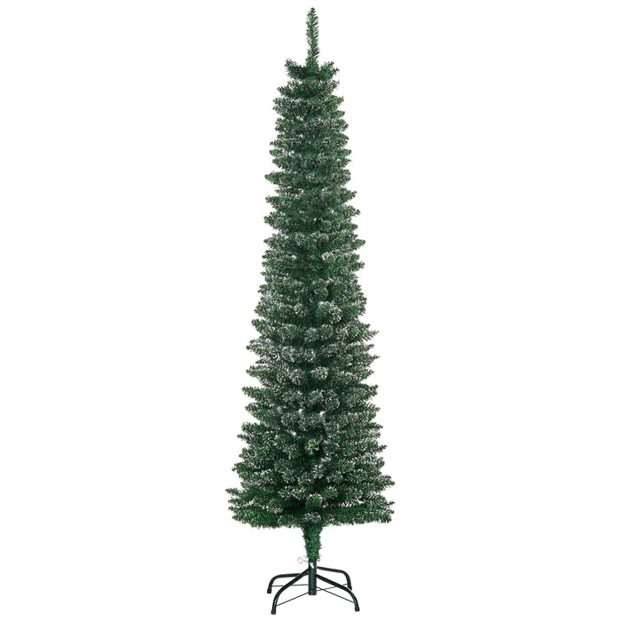 Artificial Snow-Dipped Christmas Pencil Tree 5.5FT - Xmas Holiday Home Indoor Decoration with Foldable Black Stand - Ideal for Festive Space-Saving Display