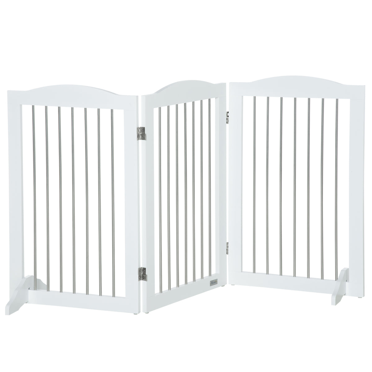 Foldable Wooden Dog Gate with Support Feet - Freestanding Pet Barrier for Doorways, Stairs, Halls - Ideal for Containing Pets Safely in White