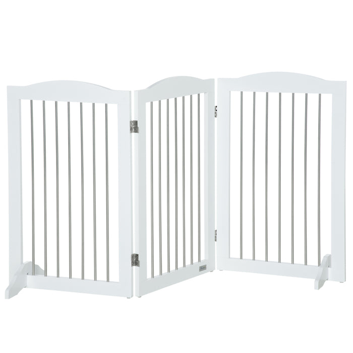 Foldable Wooden Dog Gate with Support Feet - Freestanding Pet Barrier for Doorways, Stairs, Halls - Ideal for Containing Pets Safely in White