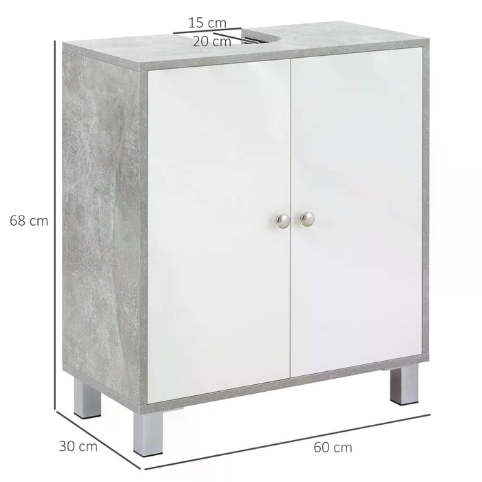 Under Sink Bathroom Cabinet - Vanity Unit with Pedestal Design and Adjustable Storage Shelves - Space-Saving Organizer for Bathroom Essentials in White and Grey