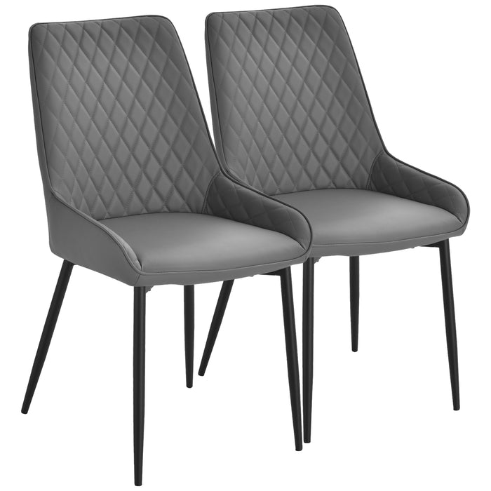 Quilted PU Leather Dining Chair Pair - Stylish Metal Frame with Protective Foot Caps in Executive Grey - Modern Home Seating for Dining Comfort