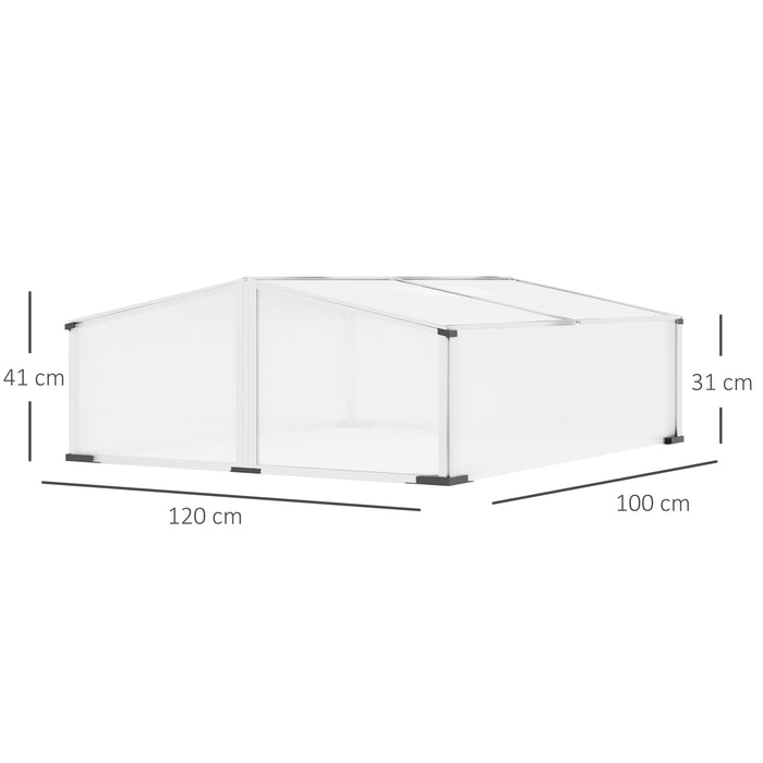 Aluminium Grow House with Polycarbonate Panels - Cold Frame Greenhouse with Independent Opening Tops, 120x100x41 cm - Ideal for Protecting Plants in All Seasons