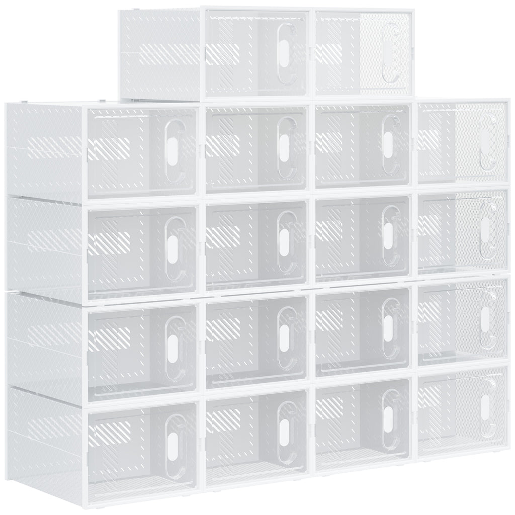 18PCS Transparent Shoe Organizer Set - Stackable Plastic Storage Boxes with Magnetic Doors, Fits UK/EU Size 12/46 - Space-Saving Solution for Women's and Men's Footwear
