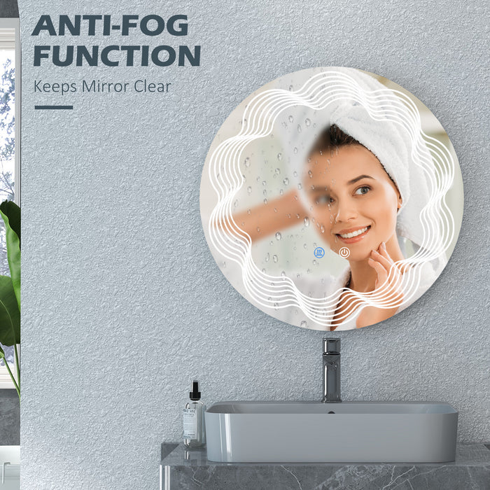 Illuminated LED Bathroom Mirror - 60cm Round Vanity Mirror with Dimmable Light, 3 Color Modes, Smart Touch & Anti-Fog Features - Ideal for Wall Mounting and Bathroom Decor