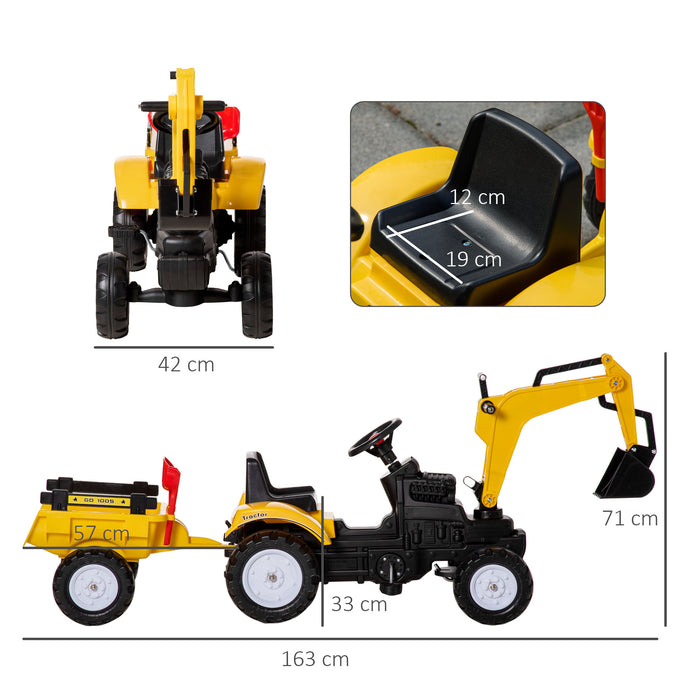 Kids' Pedal-Powered Excavator Ride-On - Durable Toy Digger with Horn & Removable Trailer - Fun Outdoor Play for Children