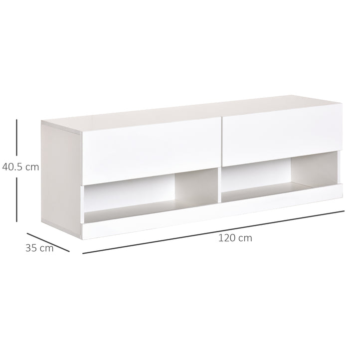 Wall Mount Entertainment Center with LED Lights - High Gloss Media Console with Remote, Storage Compartments - Stylish TV Stand for Modern Home Decor