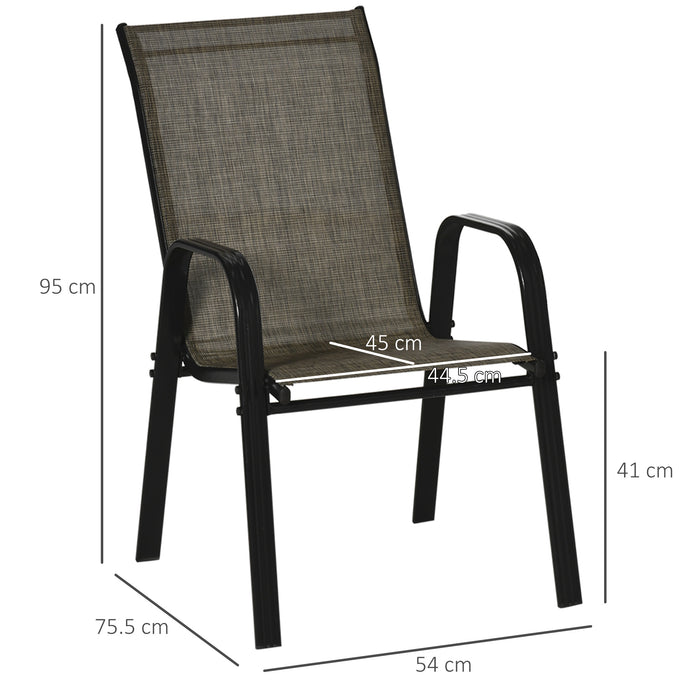 Outdoor Garden Dining Chair Set - 4 Piece Stackable High Backrest with Armrests & Breathable Mesh Fabric in Mixed Brown - Comfortable Patio Seating for Dining & Relaxation