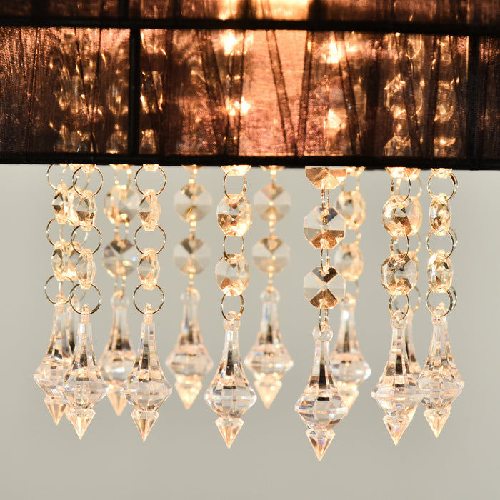 Vintage Metal Chandelier - Dual Drum Shade Lamp with Acrylic Crystal Accents - Elegant Lighting for Living and Dining Areas