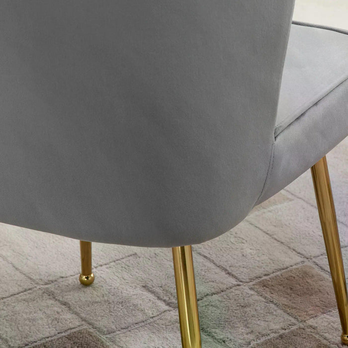 Velvet-Feel Shell Accent Chair - Luxurious Glam Vanity Seat with Metal Legs and Comfort Padding for Bedroom & Lounge - Stylish Makeup Chair in Grey for Elegant Home Decor