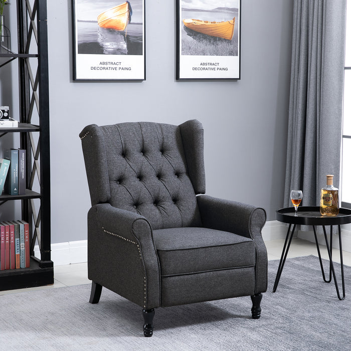 Vintage-Style Recliner Armchair - Dark Grey with Footrest, Comfortable Upholstery - Ideal Relaxation Seat for Home Lounge or Office