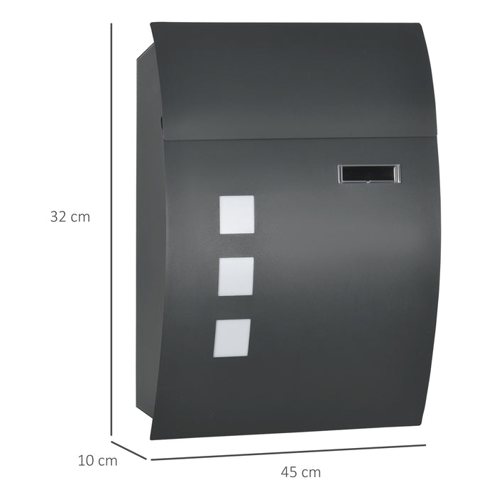 Weatherproof Wall-Mounted Letter Box - Modern Anthracite Grey Mailbox with Viewing Windows & Nameplate - Secure Outdoor Post Solution with 2 Keys