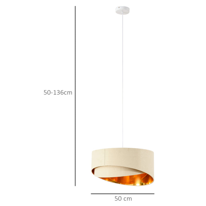 Contemporary Adjustable Pendant Chandelier - Bevel Nested Lampshades with Metal Finish, Beige & Gold - Elegant Lighting for Living Rooms and Bedrooms