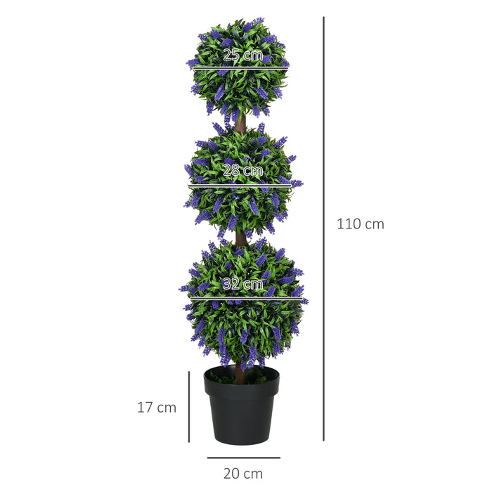 Artificial Lavender Ball Trees in Pots - Set of 2, 110cm Tall, Lifelike Indoor & Outdoor Decor Plants - Perfect for Home and Office Decoration