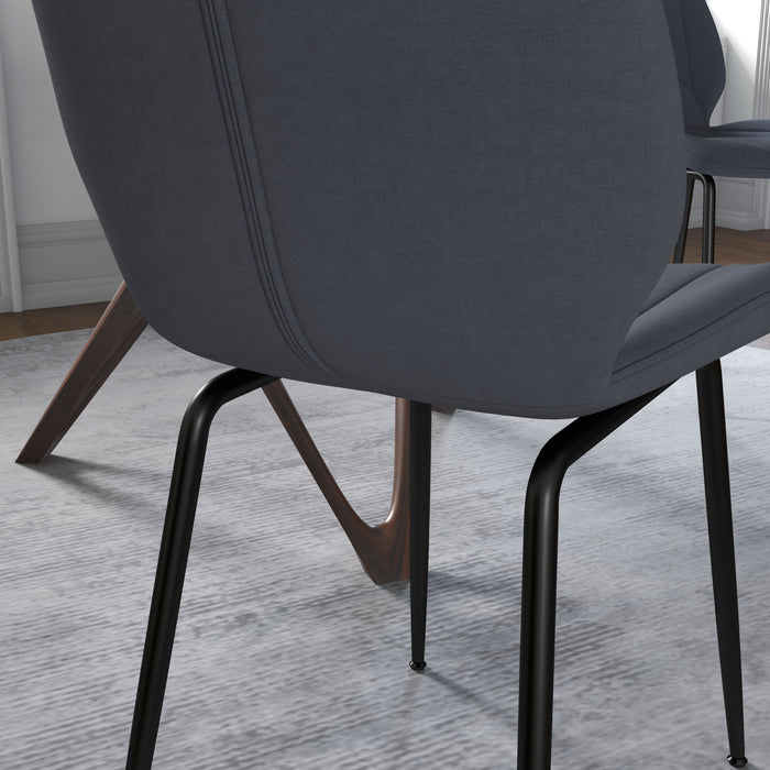 Velvet Dining Chairs Set of 2 - Padded Seat with Backrest and Steel Legs in Dark Grey - Elegant Seating Solution for Dining Room