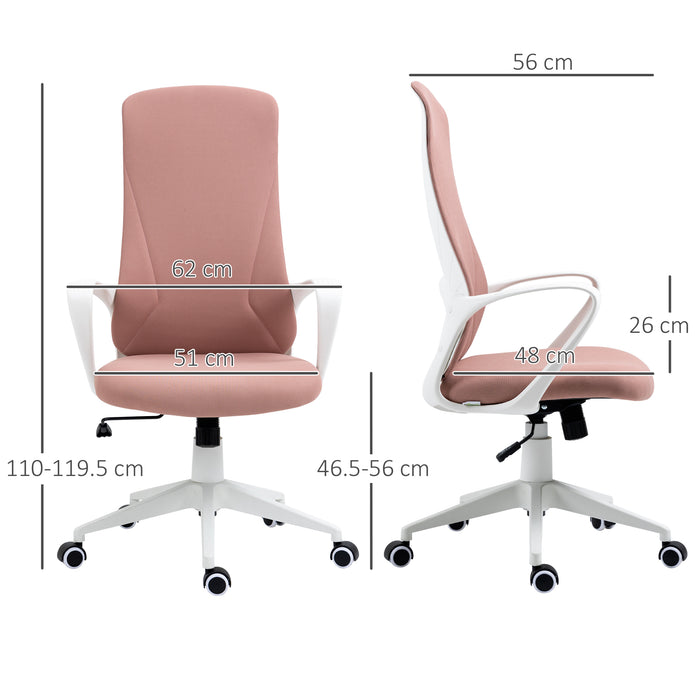 High-Back Ergonomic Office Seating - Comfortable Desk Chair with Armrests and Tilt Feature, Height Adjustable - Ideal for Extended Work Sessions, Supportive Pink Chair