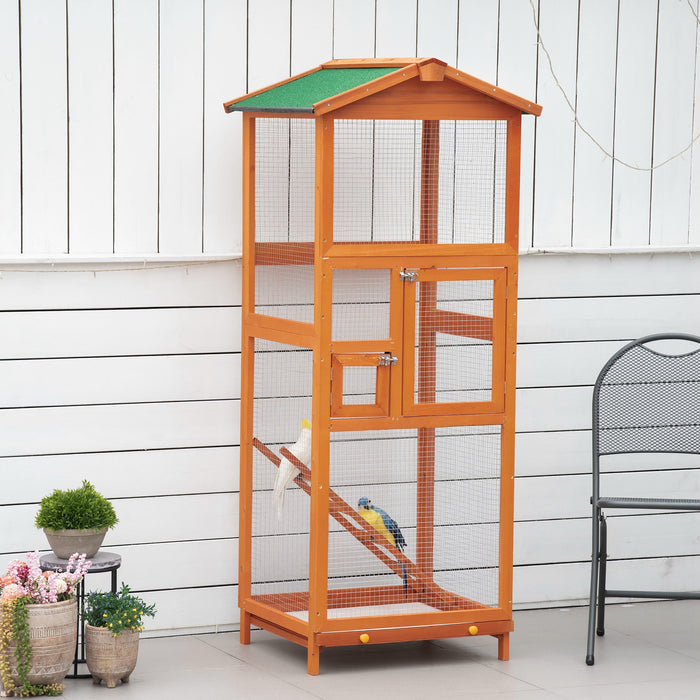 Outdoor Wooden Finch Aviary - Spacious Birdcage with Easy Clean Pull Out Tray and Dual Access Doors - Ideal Habitat for Multiple Finches