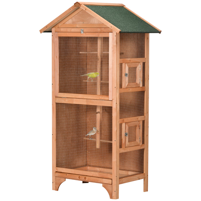 Outdoor Wooden Bird Aviary - Finch & Canary Habitat with Asphalt Roof & Removable Tray - Ideal for Garden or Patio Bird Keeping