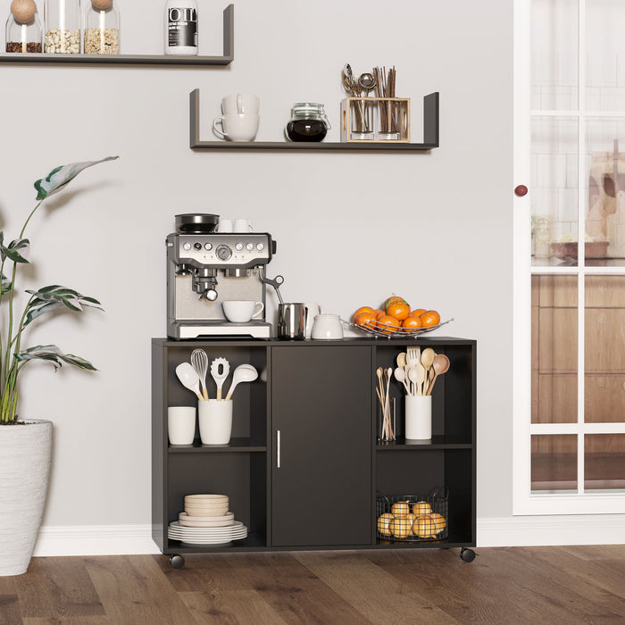 Mobile Office File Cabinet with Wheels - Lateral Stationery Storage and Printer Stand - Space Saving Solution with Open Compartment and Cupboard for Home Office