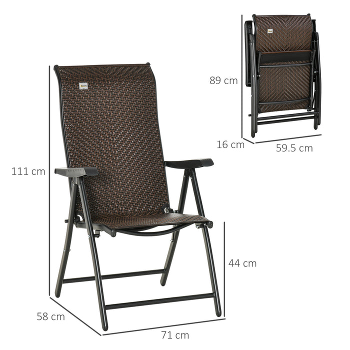Outdoor Wicker Folding Chair Set - PE Rattan Patio Dining Chairs with Armrests & Adjustable Backrest - Ideal for Camping & Patio Use, Red Brown