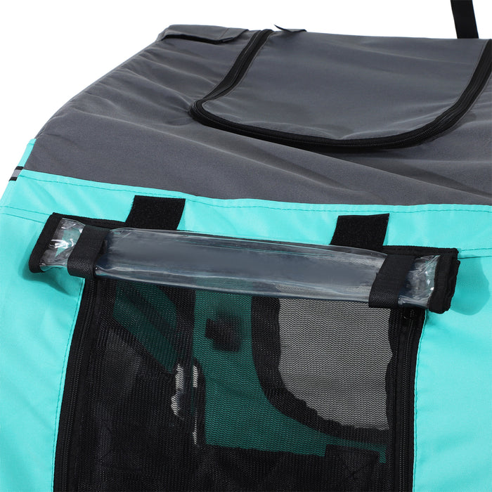 Folding Pet Bicycle Trailer - Steel Frame Dog Carrier with Jogger Stroller Option and Suspension System - Ideal for Active Pet Owners, Green & Grey Design
