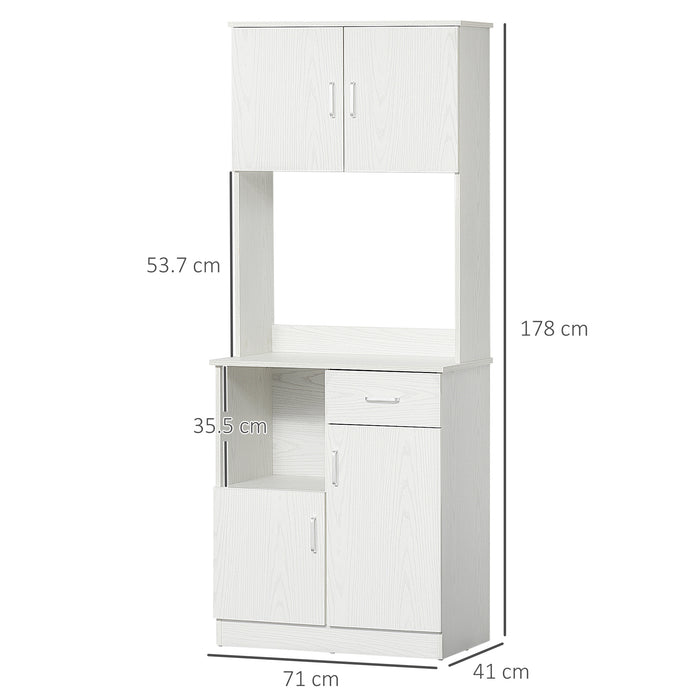 Versatile Freestanding Kitchen Storage Unit - Microwave Stand, Dual Cabinets, Adjustable Shelving in Classic White - Ideal for Organizing Kitchenware & Appliances