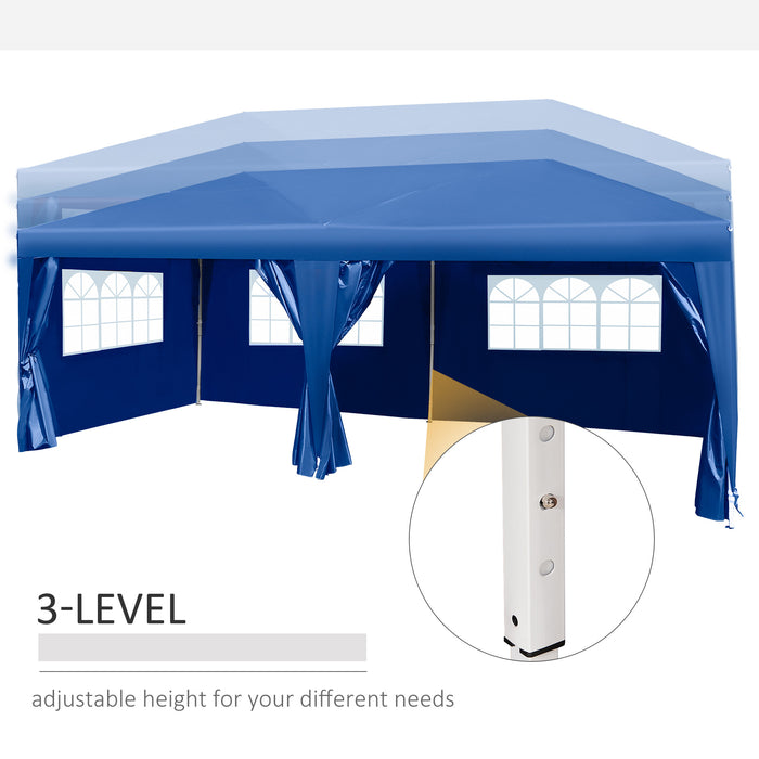 Heavy Duty 3x6m Pop-Up Gazebo - Water Resistant Party Tent with Marquee Canopy in Blue - Ideal for Garden Weddings and Outdoor Events