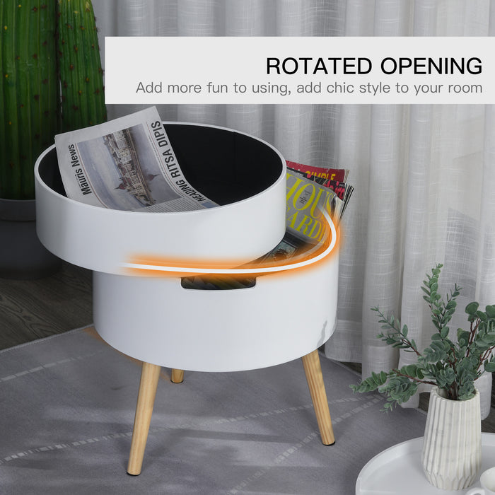 Rotating 3-Part Side Table - Coffee End Desk with Storage Organizer and Detachable Tray, White - Ideal for Living Room and Bedroom Convenience