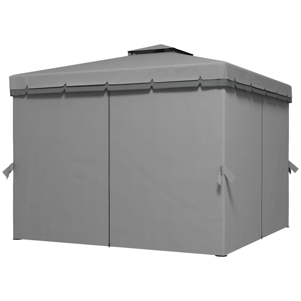 Patio Gazebo Canopy 3x3m - Garden Pavilion Tent with 2-Tier Roof, Netting, Curtains in Light Grey - Ideal for Outdoor Parties, Relaxation & Shelter