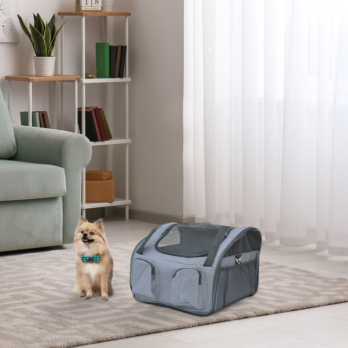 Portable Pet Transporter - Mesh Window Foldable Cat & Dog Carrier Bag, 41x34x30cm in Grey - Ideal for Stress-Free Travel with Small Animals