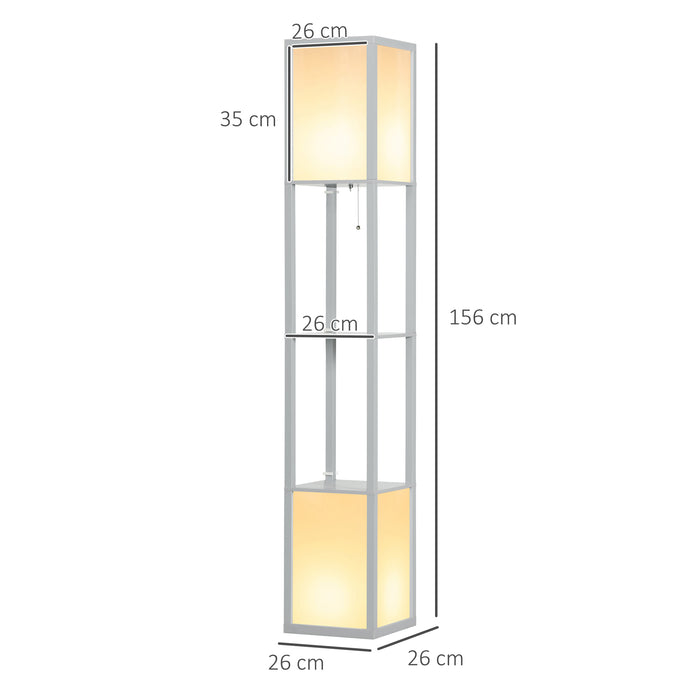 Modern Dual Ambient Shelf Floor Lamp - 156cm Tall Standing Light for Living Room Bedroom - Space-Saving & Elegant Lighting Solution in Grey