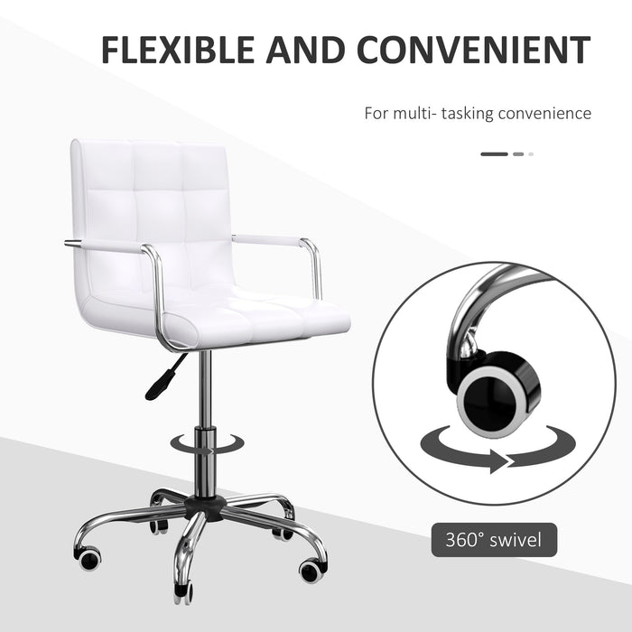 Mid Back PU Leather Computer Chair - Swivel Home Office Desk Chair with Adjustable Height and Wheels - Ergonomic Seating for Work and Study