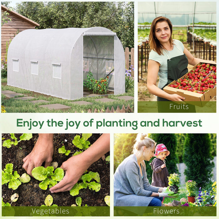 Polytunnel Walk-in Steel Frame Greenhouse - Spacious 3.5m x 2m x 2m White Structure for Gardening - Ideal for Growing Plants, Fruits and Vegetables