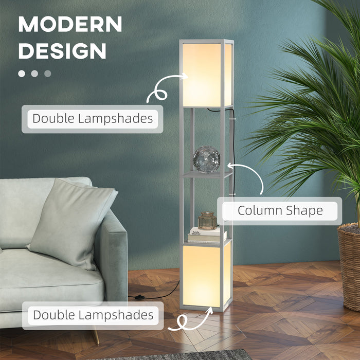 Modern Dual Ambient Shelf Floor Lamp - 156cm Tall Standing Light for Living Room Bedroom - Space-Saving & Elegant Lighting Solution in Grey