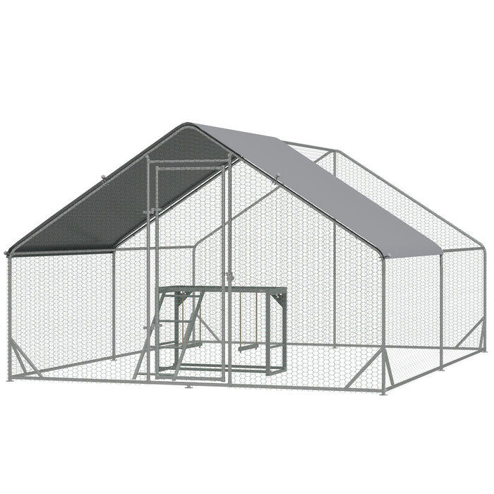 Walk-In Chicken Run with Activity Shelf - Sturdy 3x4x2m Enclosure with Weather-Resistant Cover - Ideal for Outdoor Chicken Play & Protection