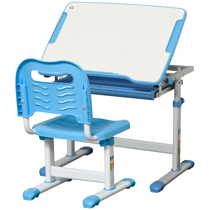 Adjustable Kids Desk and Chair Combo - Ergonomic Student Writing and Study Workstation with Tilt Desktop, Storage Drawer, Pen Holder, Hook - Perfect for Home Schooling and Homework Sessions