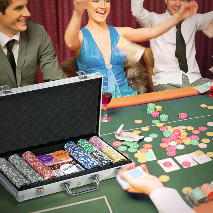 Complete Poker Chip Bundle - 500-Piece Set with Playing Mat, Dual Card Decks, Dealer Button & 5 Dice - Ideal for Casino Nights & Family Game Gatherings