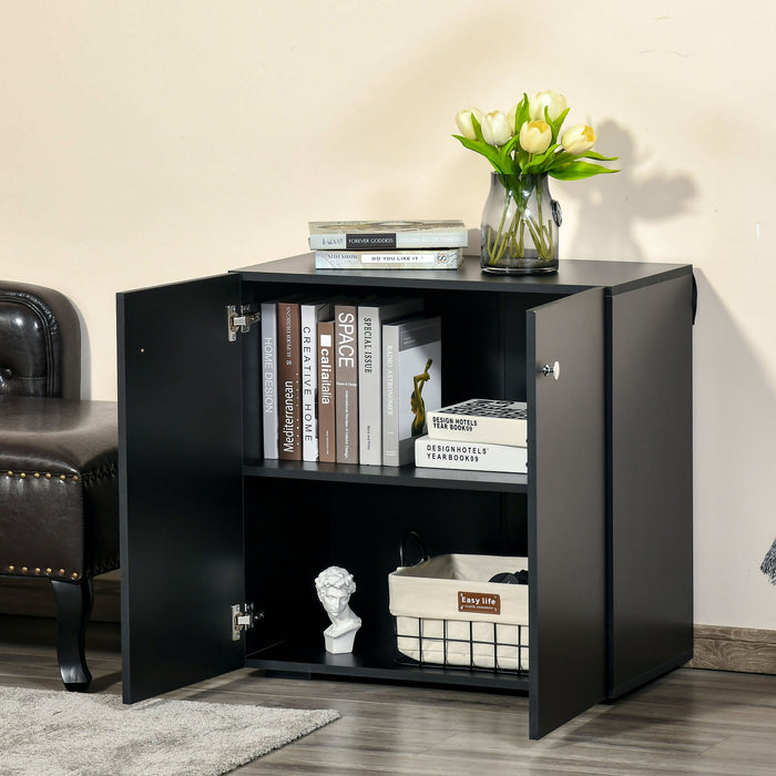 Wooden Storage Cabinet with 2 Shelves - Freestanding Sideboard and Kitchen Cupboard - Versatile Black Bookcase for Organizing Home Essentials