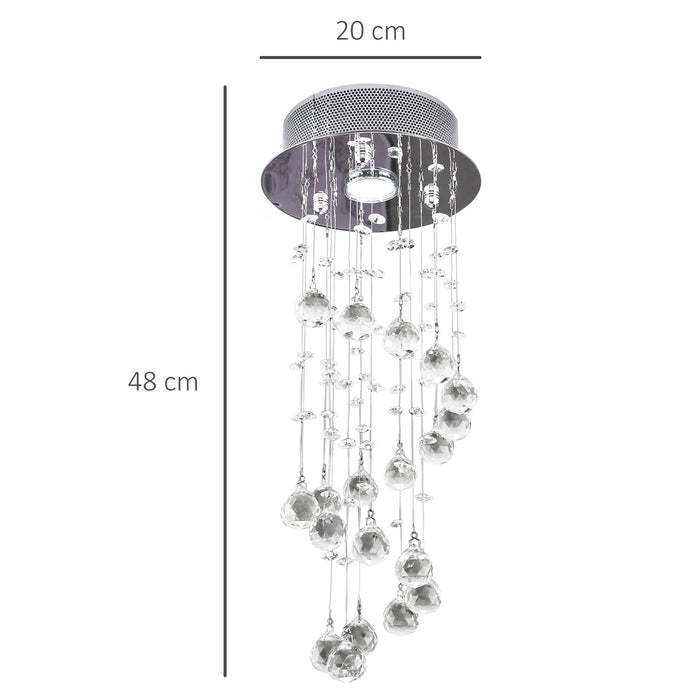 Elegant Metal Crystal Chandelier - Ceiling Pendant Light for Living Room and Stairway - Spiral Raindrop Design in Silver Finish