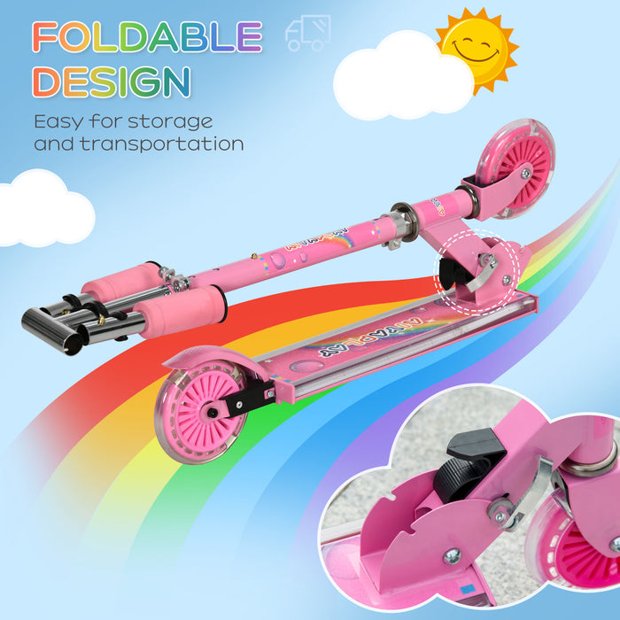 Kids Light-Up Scooter with Music - Adjustable Height, Foldable Frame, LED Wheels - Perfect for Ages 3 to 7, Pink Design