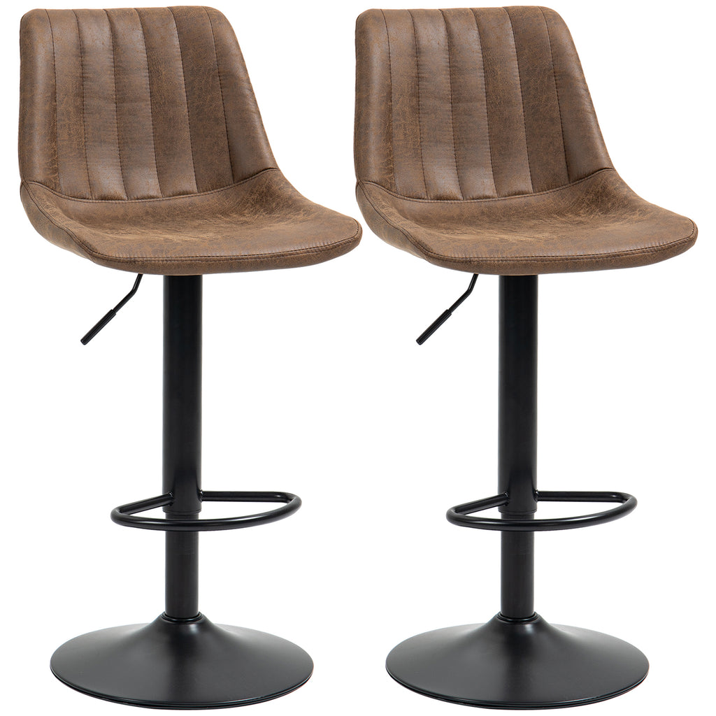 Adjustable Bar Stools Twin Pack - 360° Swivel Counter Height Stools with Footrests, Set of 2 - Perfect for Dining and Home Pub Areas, Brown