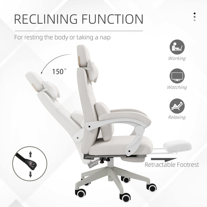 Ergonomic High Back Reclining Office Chair - Lumbar Support, Adjustable Height, Swivel with Footrest in White - Ideal for Long Working Hours and Comfort Seating